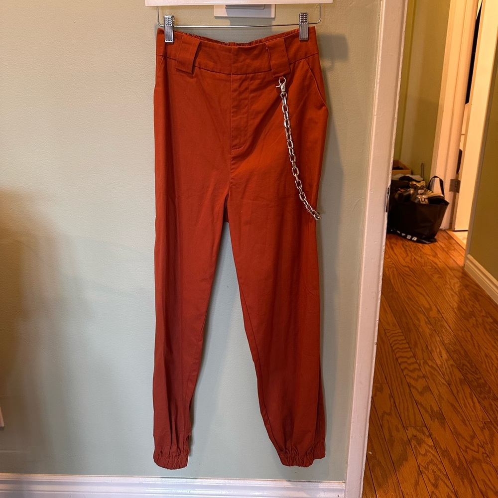 I.AM.GIA. Burnt Orange Cargo Pants with Silver Chain